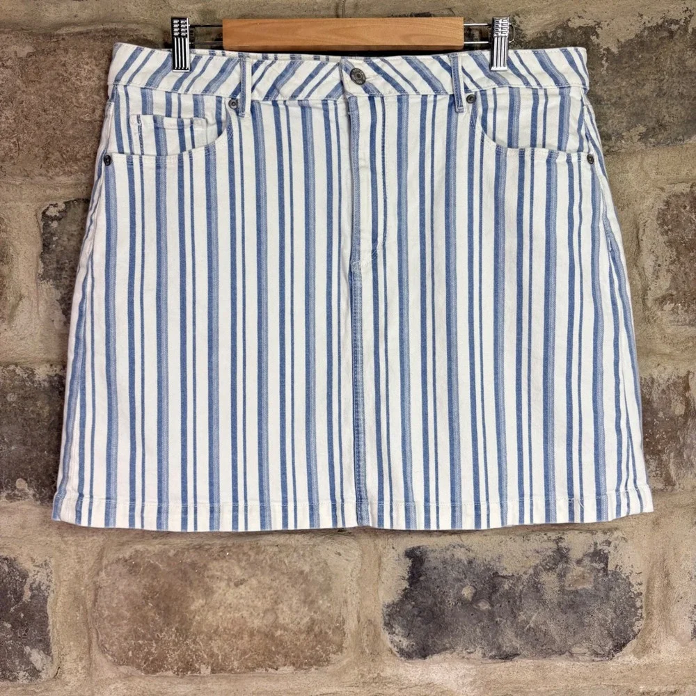 LOFT Womens Blue White‎ Striped Denim Mini Skirt Size 14 Summer Casual Preppy
